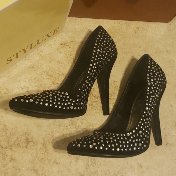 Black Silver Studded Heals - Picture 4 of 8